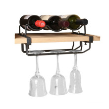 Home or restaurant use under counter metal wine racks 3 bottles holder with wine glass rack